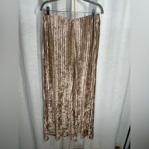 Shimmery Free People Velvet Pleated Beige/Champagne Flowy Pants L
